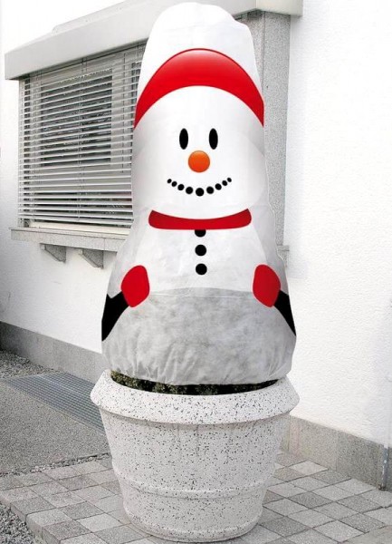 Winterschutzhaube Schneemann Motiv, 130 cm x 160 cm, Frostschutz, Vlieshaube, Winterschutz für Pflan