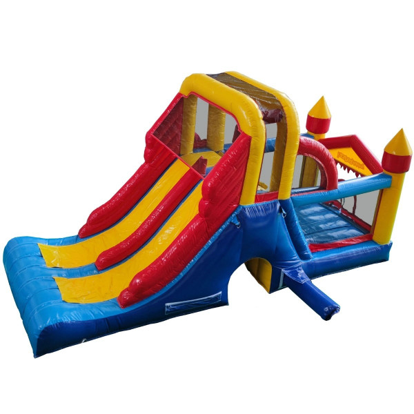 Professionelle Hüpfburg Double Mega Slide 4 in 1 mit Gebläse 6,20 x 2,40 m