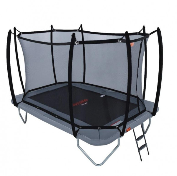 Proline Trampolin rechteckig 3,80 x 2,55m, grau mit Fangnetz und Leiter