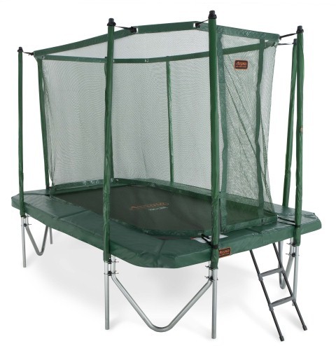 Trampolin rechteckig 3,80 x 2,55m, grün mit Fangnetz, Leiter