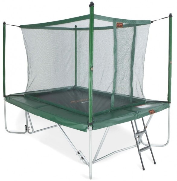 Proline Trampolin rechteckig 3 x 2,25m, grn mit Fangnetz, Leiter