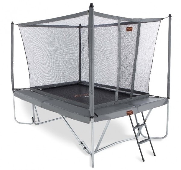 Proline Trampolin rechteckig, faltbar 3 x 2,25m, grau mit Fangnetz, Leiter