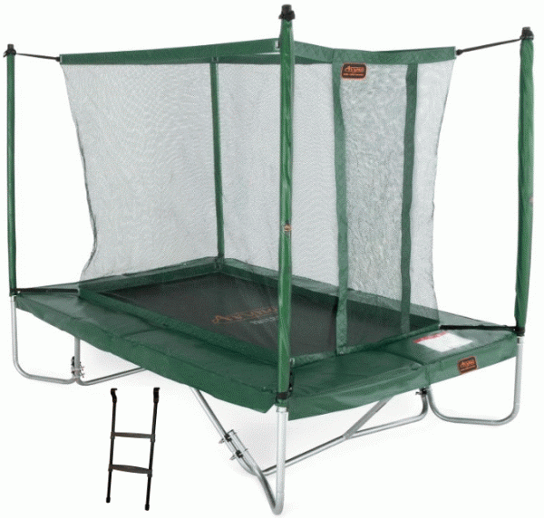 Trampolin rechteckig 2,75 x 1,90m, grün mit Fangnetz, Leiter