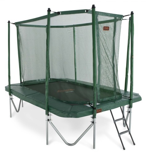 Trampolin rechteckig 3,40 x 2,40m, grn mit Fangnetz, Leiter