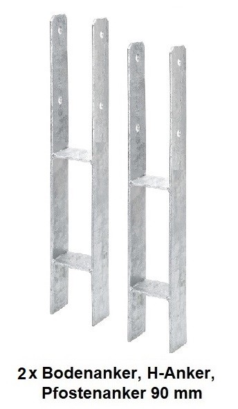 2 x Bodenanker, H-Anker, Pfostenanker 90 mm für Kanthölzer