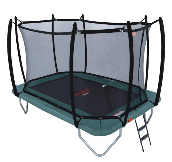 Proline Trampolin rechteckig 3,80 x 2,55m, grün mit Fangnetz und Leiter