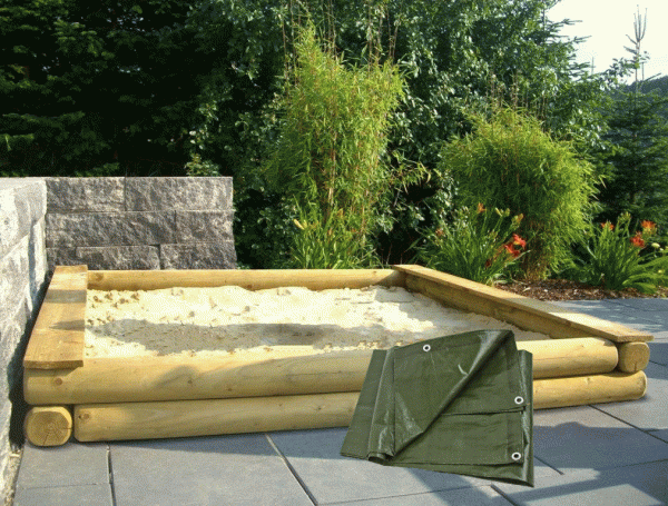 Sandkasten 175 x 175 cm Rundholz mit Abdeckplane