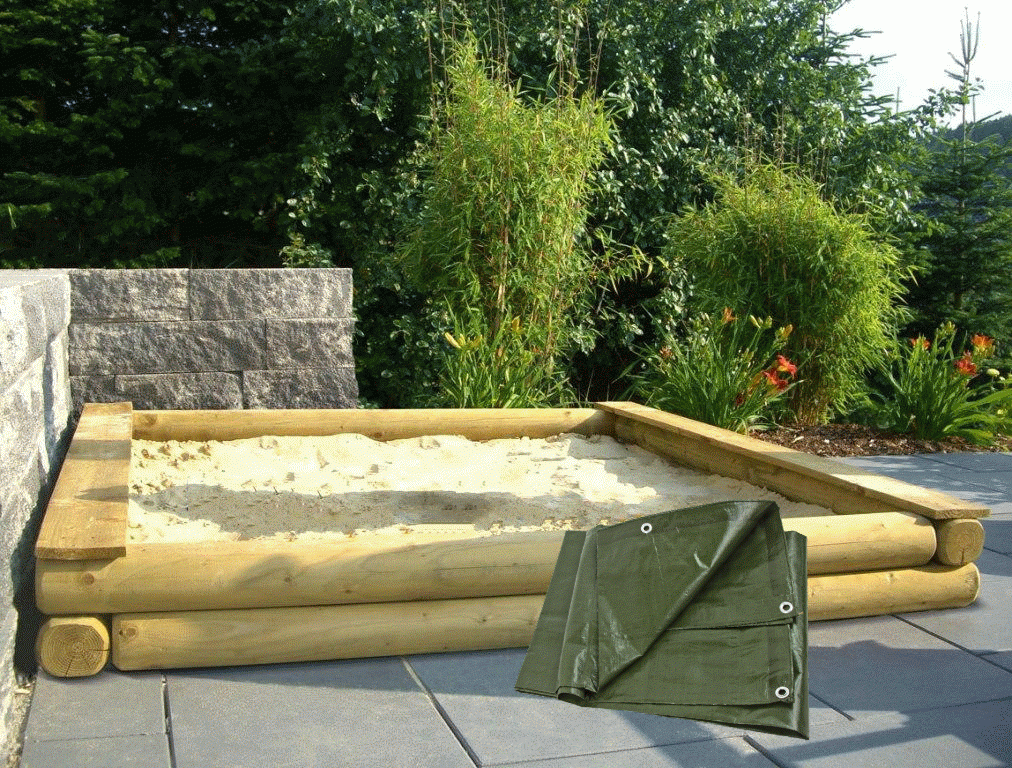 Sandkasten 200 x 200 cm Rundholz mit Abdeckplane Spielfuchs Inn und