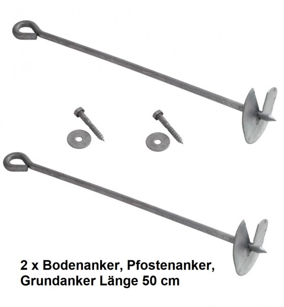 2 x Bodenanker für Rundhölzer zum Eindrehen, Pfostenanker, Grundanker Länge 50 cm