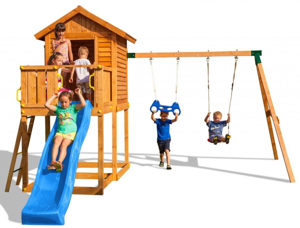 Spielturm My House Move+ mit Rutsche, Doppelschaukel, Haus