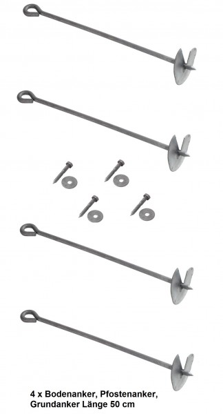 4 x Bodenanker für Rundhölzer zum Eindrehen, Pfostenanker, Grundanker Länge 50 cm